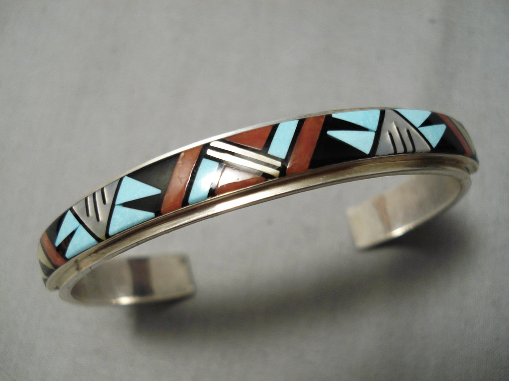 Intricate Vintage Zuni Native American Turquoise Coral Sterling