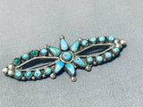Early 1900's Vintage Native American Zuni Blue Green Turquoise Sterling Silver Pin-Nativo Arts