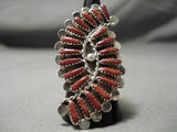 Phil Byjoe Navajo Coral Navajo Sterling Silver Native American Ring-Nativo Arts