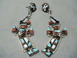 Expressive Vintage Native American Zuni Turquoise Sterling Silver Earrings Old-Nativo Arts