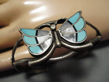 Fabulous Vintage Zuni Native American Navajo Turquoise Sterling Silver Butterfly Inlay Bracelet-Nativo Arts
