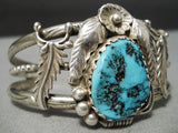 Detailed!! Vintage Native American Navajo Deep Blue Turquoise Sterling Silver Leaf Bracelet Old-Nativo Arts