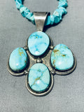 Breathtaking Vintage Native American Navajo 4 Morenci Kingman Turquoise Sterling Silver Necklace-Nativo Arts