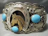 Important Vintage Native American Navajo Roger Skeet Jr Turquoise Horse Sterling Silver Bracelet-Nativo Arts