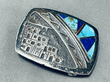 One Of The Most Detailed Vintage Native American Navajo Turquoise Sterling Silver Buckle-Nativo Arts