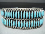 Intricate Vintage Native American Navajo Needle Turquoise Sterling Silver Bracelet-Nativo Arts