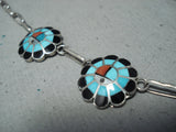 Burdian Sosseah Vintage Native American Zuni Inlay Turquoise Sunfaces Sterling Silver Necklace-Nativo Arts