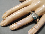 Important Double Technique Native American Navajo Turquoise Sterling Silver Ring-Nativo Arts