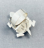 Nel Morton Native American Navajo Old Kingman Turquoise Sterling Silver Turtle Ring-Nativo Arts