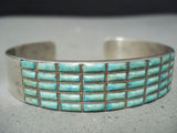 Many Rows Vintage Native American Zuni Turquoise Inlay Sterling Silver Bracelet-Nativo Arts