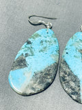Native American Fabulous Santo Domingo Old Kingman Turquoise Sterling Silver Earrings-Nativo Arts