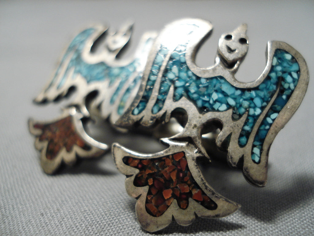 Vintage Native American Sterling and Turquoise 2024 Cufflinks with Oxidized Bird Silhouette