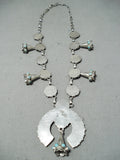 Snake Eyes Turquoise Vintage Native American Zuni Sterling Silver Squash Blossom Necklace-Nativo Arts