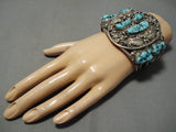 One Of Best Vintage Native American Navajo Turquoise Garden Of Leaves Sterling Silver Bracelet-Nativo Arts