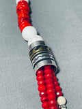 Vibrant Native American Navajo Coral Sterling Silver Necklace Signed Rose Singer-Nativo Arts