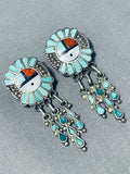 One Of The Most Intricate Vintage Native American Zuni Turquoise Sterling Silver Earrings-Nativo Arts