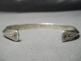 Thick Hand Tooled Vintage Native American Navajo Jim Frank Sterling Silver Bracelet Old-Nativo Arts
