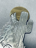 Signed Howling Coyote Native American Navajo Sterling Silver Coyote Pin-Nativo Arts