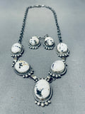 Fabulous Native American Navajo White Buffalo Turquoise Sterling Silver Necklace & Earrings Set-Nativo Arts
