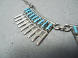 Jean Hattie Vintage Native American Zuni Turquoise Sterling Silver Needlepoint Necklace Old-Nativo Arts
