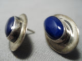 Magnificent Vintage Navajo Lapis Sterling Silver Native American Earrings Old-Nativo Arts