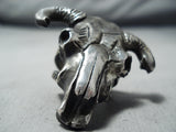 Huge Detailed Navajo Sterling Silver Cowskull Ring Native American-Nativo Arts