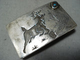 Authentic Preson Monongye Vintage Native American Hopi Bisbee Turquoise Sterling Silver Buckle-Nativo Arts
