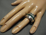 Quality Vintage Francis Native American Navajo Green Turquoise Sterling Silver Ring-Nativo Arts