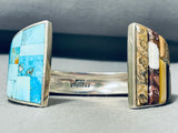 One Of The Most Unique Ever Native American Navajo Turquoise Inlay Sterling Silver Bracelet-Nativo Arts