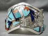 One Of The Best Vintage Native American Navajo Becenti Turquoise Inlay Sterling Silver Bracelet-Nativo Arts