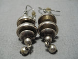 Striking Vintage Native American Navajo Sterling Silver Heavy Bead Earrings Old-Nativo Arts