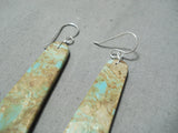 Native American One Of The Longest Santo Domingo Royston Turquoise Sterling Silver Earrings-Nativo Arts