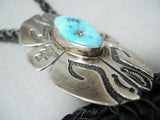 Authentic Vintage Native American Navajo Thomas Singer Turquoise Sterling Silver Bolo Tie-Nativo Arts