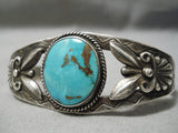 Early 1900's Vintage Native American Navajo Hand Repoussed Sterling Silver Turquoise Bracelet-Nativo Arts