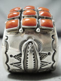 One Of The Best Vintage Native American Navajo Squared Coral Sterling Silver Bracelet-Nativo Arts
