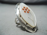 Lawrence Tekalo Vintage Native American Zuni Mother Of Pearl Sterling Silver Ring Native-Nativo Arts