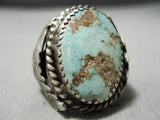 Large Navajo Green Turquoise Sterling Silver Ring Old Native American-Nativo Arts