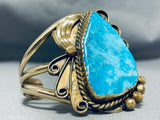 Very Rare Gilbert Turquoise Vintage Native American Navajo Sterling Silver Gold Bracelet-Nativo Arts