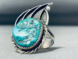 Authentic Vintage Native American Navajo Old Kingman Turquoise Sterling Silver Bear Paw Ring-Nativo Arts