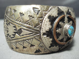 So Intricate!! Vintage Native American Navajo Turquoise Sterling Silver Basket Bracelet Old-Nativo Arts