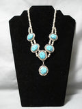 Opulent Vintage Native American Navajo Persin Turquoise Sterling Silver Necklace Old-Nativo Arts