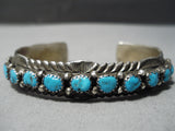 Detailed!! Vintage Native American Navajo Blue Turquoise Sterling Silver Wave Bracelet Old-Nativo Arts