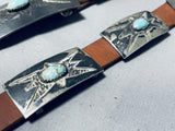 Very Rare Bursting Star Vintage Native American Navajo Turquoise Sterling Silver Concho Belt Old-Nativo Arts
