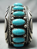Signed Heavy Vintage Native American Navajo Domed Tubule Turquoise Sterling Silver Bracelet-Nativo Arts