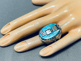 Amazing Southwest Inlay Turquoise Coral Opal Kachina Sterling Silver Ring-Nativo Arts