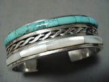 Native American Heavy Vintage Navajo Turquoise Pearl Sterling Silver Bracelet-Nativo Arts