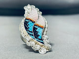 Eldred Martinez Native American Zuni Turquoise Jet Coralmother Of Pearl Sterling Silver Ring-Nativo Arts