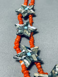 One Of The Most Unique Native American Kewa Coral Turquoise Inlay Sterling Silver Necklace-Nativo Arts