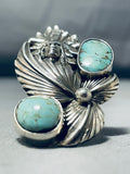 Outstanding Native American Navajo Kingman Turquoise Sterling Silver Chief Ring-Nativo Arts
