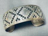 Mesmerizing Vintage Native American Navajo Sterling Silver Rug Designs Large Bracelet-Nativo Arts